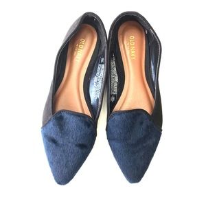 Faux Blue Fur and Black Loafer Flats NWOB NWOT